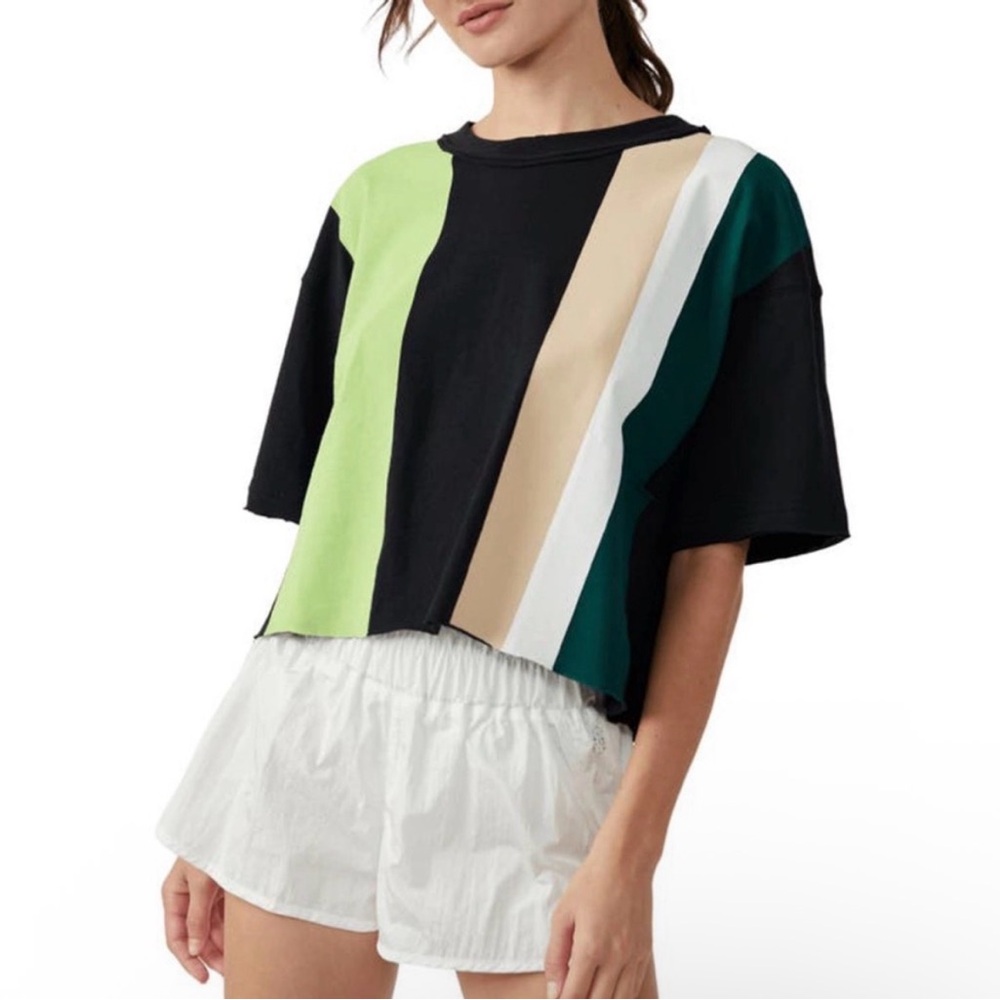 Free People Movement Inspire Striped Tee Oversized T-Shirt Boxy Neon Active Boho